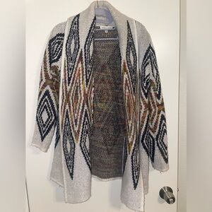 Woven Heart Geometric Open Cardigan - Cream, Black, Multicolor